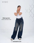 Classic Dark Blue Fade Wide Leg Jeans – Women's