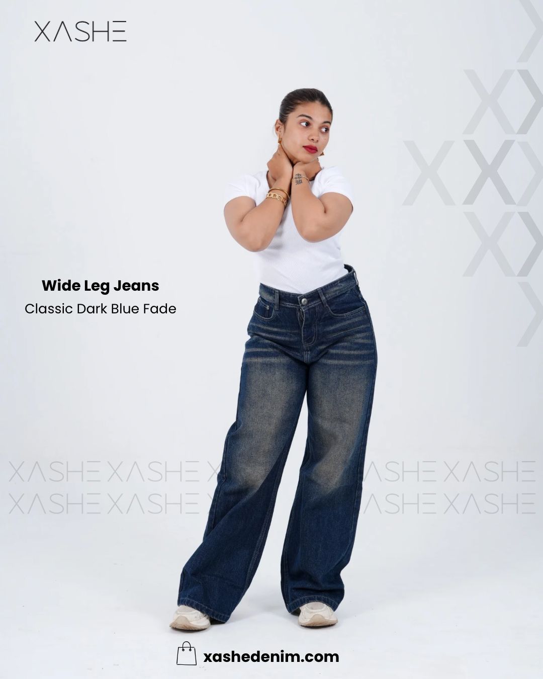 Classic Dark Blue Fade Wide Leg Jeans – Women's