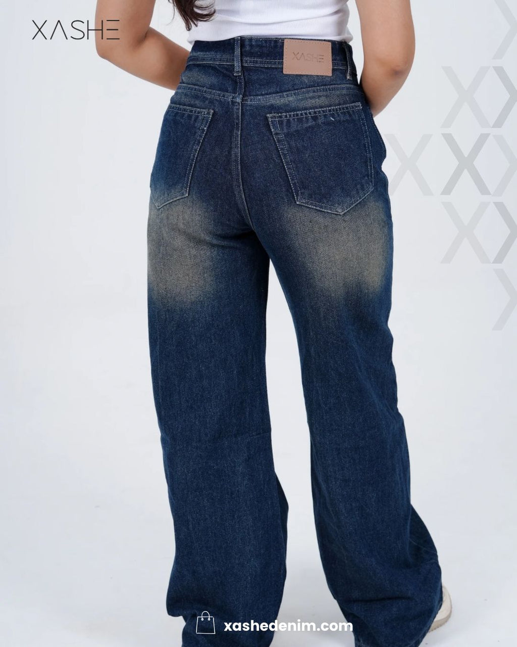 Classic Dark Blue Fade Wide Leg Jeans – Women's