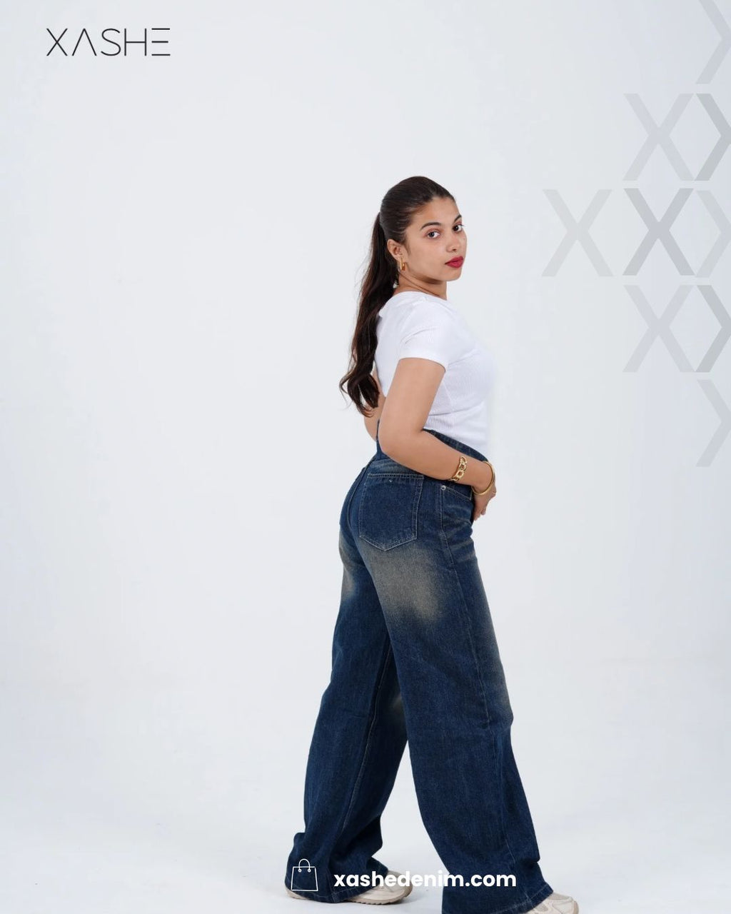 Classic Dark Blue Fade Wide Leg Jeans – Women's