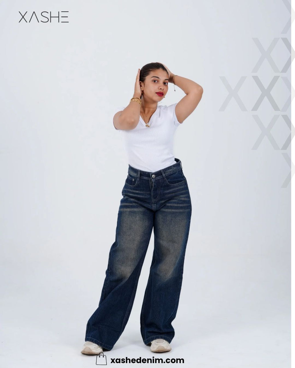 Classic Dark Blue Fade Wide Leg Jeans – Women's