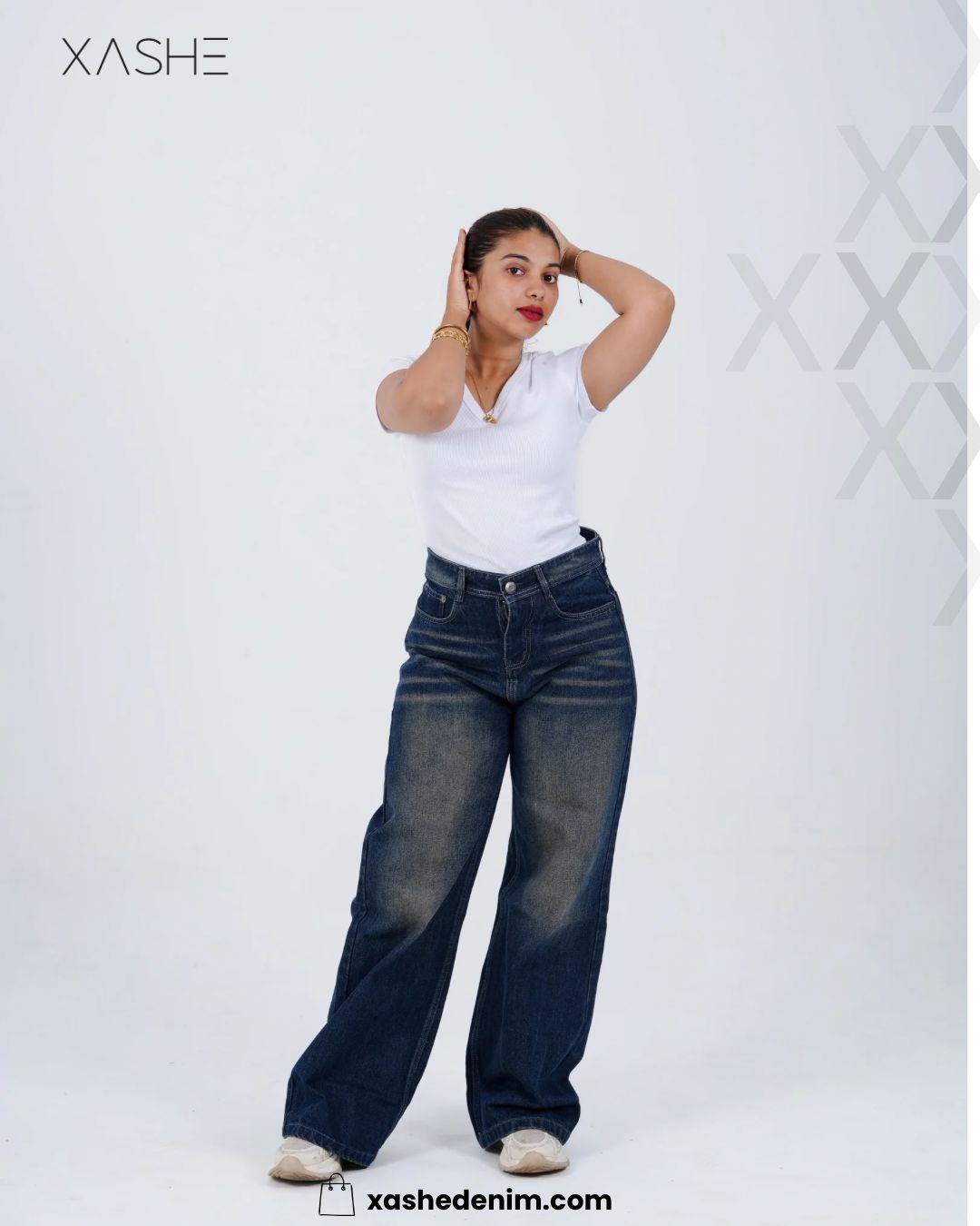 Classic Dark Blue Fade Wide Leg Jeans – Women's